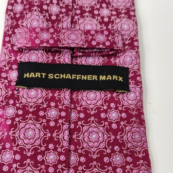 Hart Schaffner Marx Pink Geometric Pattern Silk Tie Necktie 3" wide 58.5" Long - Picture 4 of 7